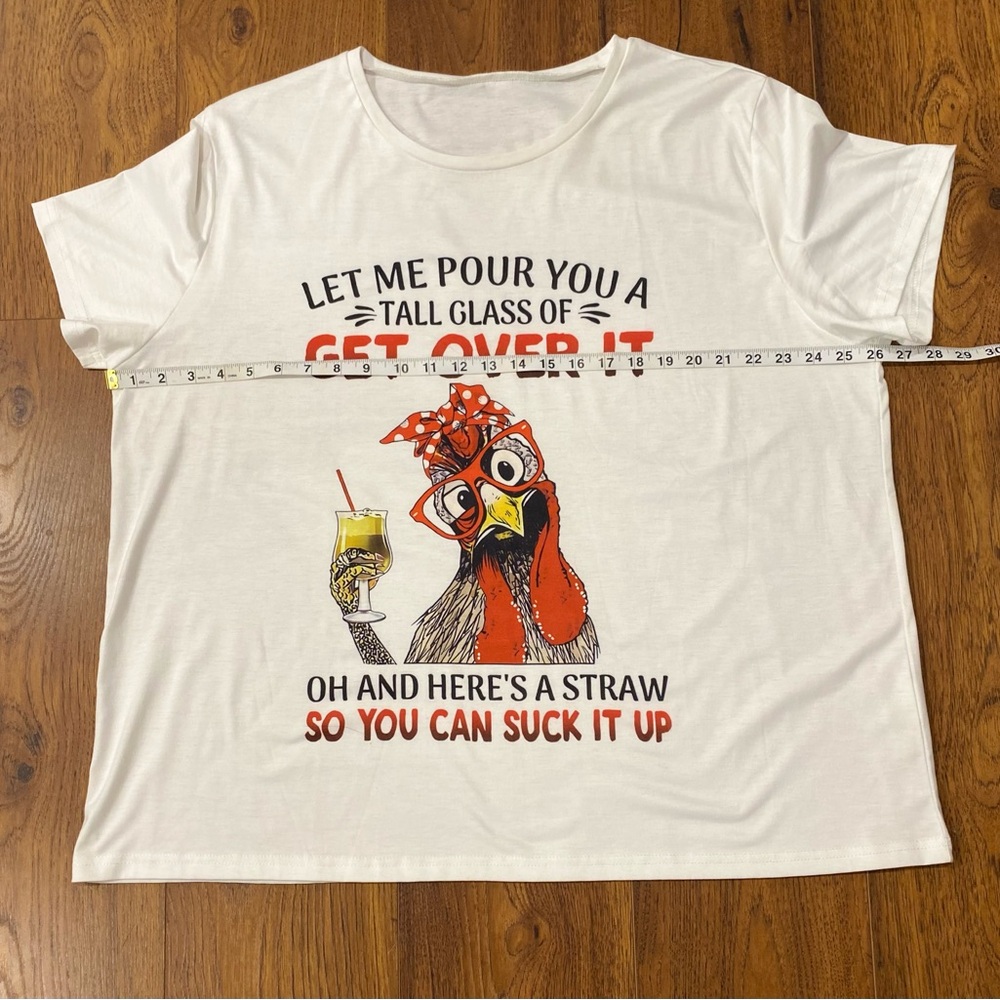 ‘Get Over It’ Women’s Funny White Chicken Graphic Short Sleeve Tee T-Shirt 3X - Picture 6 of 9